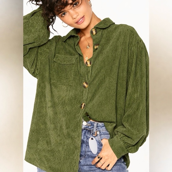 Nasty Gal Tops - Nasty Gal Forest Green Corduroy Button-Down Shirt/Jacket